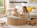 Artiss Round Coffee Table Storage Fluted Center Table Living Room Office 80cm Wood FUR-U-COF-11-WD