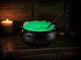 Witch Cauldron Decoration with Skeleton Figure, Glowing Green Bubbling Liquid, Hanging from Black V1369-AZ3-W-12325