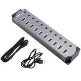 Aluminum Alloy 10-Port Powered USB Hub for Desktop Setup, 10 USB 3.0 Ports, RGB E-Marker, Individual V1192-AZ-W-22384