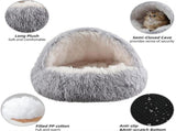 Brown Winter Long Plush Round Donut Cat XL Size Dia 60CM - Soft Fluffy Semi-Enclosed Pet Cave V888-ELOSUNG52472
