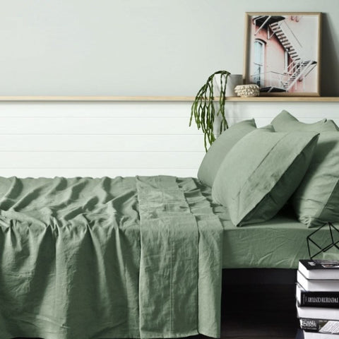 Vintage Design Homewares 100% Linen Sage Sheet Set Queen V442-HIN-SHEETS-LINEN-SAGE-QS