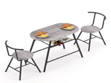 Artiss Oval Dining Table Set 3PC Space-Saving Bistro Kitchen Storage Wine Rack Grey DSET-D-OVAL-GR