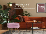 Ottoman Foot Stool Velvet Fabric Metal Leg Round PINK V274-FT-VST-1596-PK