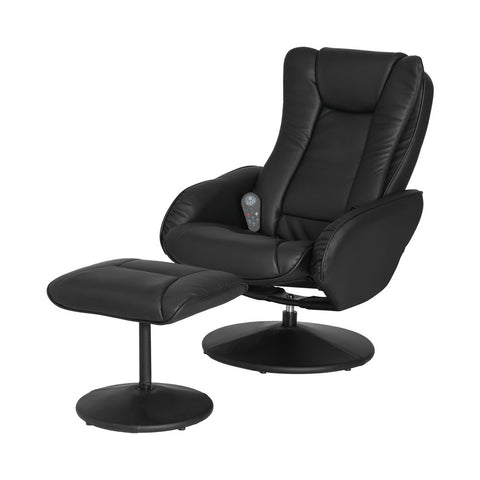 Artiss Recliner Chair Ottoman Heated Massage Black RECLINER-A14-PU-BK