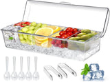 Large Ice Chilled Condiment CaddyChilled Condiment Containers Server with Lids for 5 Removable V1258-DP02-C-438