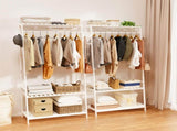 Large White Bamboo Garment Clothes Rack Shoes Coats Shelf w/ 3 Shelves & 10 Hook V767-ZJJ174-WT