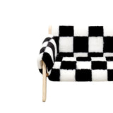 cat sofa bed, faux-fur cat bed, checkered pet bed, warm pet bed, washable pet bed, wooden cat bed, V1106-135-13039-BEG-L