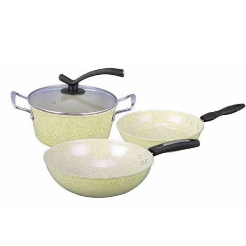 SOGA Ceramic Stone Coated Yellow 4pcs Pot & Pan Set - Cookware Induction Non Stick STONECOATEDPOTSETYELLOW