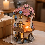 Butterfly Orange Mushroom Flower House Solar Light, resin waterproof fairytale design, automatic V1232-MGWD-001
