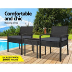 Gardeon 3PC Patio Furniture Bistro Set Wicker Outdoor Lounge Setting Black ODF-TEA-RATTAN-S-BK