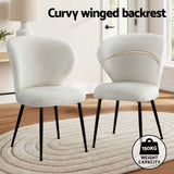 Artiss 2x Dining Chairs Sherpa Boucle Wing Back White UPHO-C-DIN-2514-WHX2