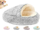 New Plush Hooded Cat Bed, 15.7In Round Plush Fluffy Hooded Cat Beds, Washable Faux Fur Enclosed V1366-AZ2-W-11467