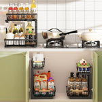 2-Tier Kitchen Under Sink Organiser Storage with Height Adjustable, Unique Slide Rail & Suction Cups V178-36080