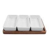 Snack Serving Tray Coffee Ceramic Segmented Long Strip Dishes Set with Bamboo Pallets for Cookies V1294-YM0523-3118220075611