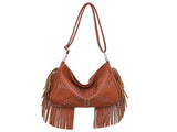 Brown Trendy Rivet Fringe Shoulder Bag - Large Capacity Soft Leather Handbag for Women, Perfect for V888-ELOSUNG13834