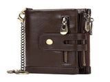 Men's Genuine Leather Wallet RFID Blocking Retro Bifold Zipper Card Holder with Key Chain V462-FB-100-01