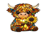 Cow Sunflower Lamp, Stained Glass Style Resin Night Light, USB Powered Warm LED Cow Decor, 9 Inch V1370-AZ4-21023