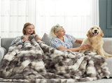 Ruched Luxury Faux Fur Throw Blanket black Tie-dye Rabbit Fur Blanket for Couch, Living Room, Fuzzy, V1369-AZ3-W-20482