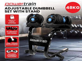 Powertrain 48kg Adjustable Dumbbells Set Home Gym Exercise Free Weights Stand - Blue DMB-BF1-024-2S-BU