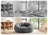 Artiss Bean Bag Chair Cover Soft Faux Fur Beanbag Cover Large Round Stuffed Animal BD-COVER-ROUND-GR