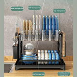 2-Tier Sink Rack with Utensil Holder and Drip Tray, Black, for Kitchen Sink Drain V1188-MS-325-1198