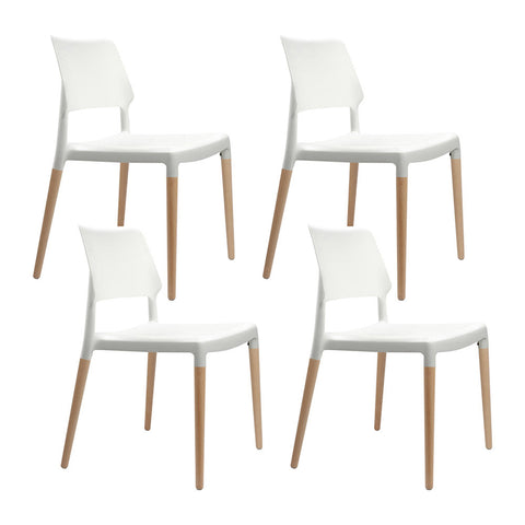 Artiss Dining Chairs Set of 4 Plastic Wooden Stackable White BA-TW-M2503-086-WHX4