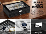 Embellir 12 Grids Watch Box Organizer Case Jewelry Display Storage Showcase WBX-2T-12SL-3020-BK