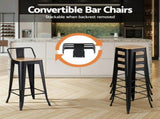 Artiss Metal Bar Stools Set of 2 Counter Height Barstools 77cm Seat Height w/ Removable Back BA-KJ-J004-WDX2