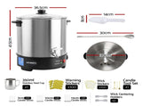 Devanti 16L Wax Melter Candle Making 1500W Melting Pot Furnace Quick Pour Spout Soy Soap WAX-16-16L-SS