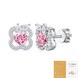 Elegant Pink Heart Stud Earrings in 925 Silver, Four-Leaf Clover Design with Clear V1341-ZY-YRDBXDB7-MOISSANITE-PREMIUMS925
