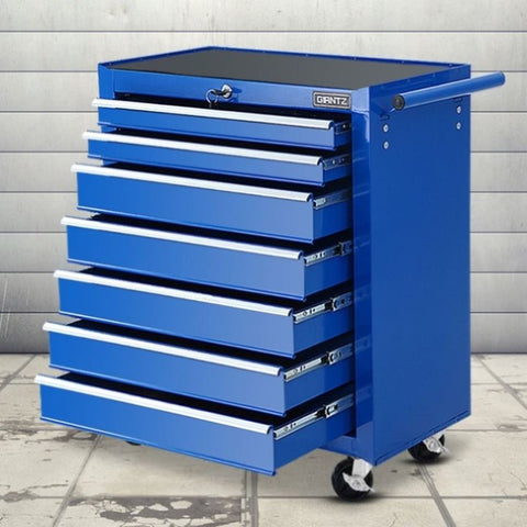 Giantz 7 Drawer Tool Box Cabinet Chest Trolley Storage Garage Toolbox Blue TB-7DR-RL-BL