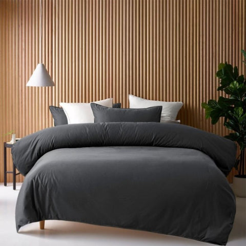 Accessorize Charcoal 400TC Charcoal Bamboo Cotton Double Stitched Quilt Cover Set King V442-HIN-QUILTCS-BAMBOOCOTTON-CHARCOAL-KI