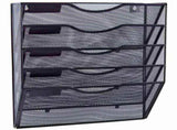 5 Pocket Mesh Hanging Wall File Organizer, Wall Mounted Mail Paper Document Folder Holder, Clipboard V1192-AZ-W-14469