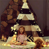 Kids Teepee Tent Linen Wood Black White Stripe Playhouse Indoor Garden V178-66795
