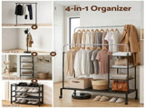 Artiss Clothes Rack Double Rod Airer Rail Coat Stand Hanger Storage Shelf HANGER-E-01-4T-SIBK