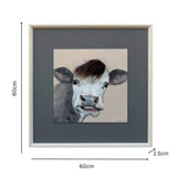Curious Cow w Artificial Hair Framed Canvas Wall Art 60cm V637-95205COW