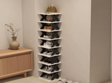 6-Tier Foldable White/BLACK Shoe Rack, space-saving vertical design for entry halls, living rooms, V1106-KZDXJ001