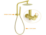 WELS Brushed Gold Round Dual Shower Head Set Diverter Wall Arm Single Mode Handheld Small Face Mixer V1233-A703GSS019CBGKSR108GKRD201G60