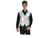 Mens Premium SEQUIN VEST Waistcoat Dance Costume Disco Sparkle Deluxe - Silver V563-17814-SILVER