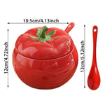 Tomato Shaped Ceramic Jar with Spoon Airtight Kitchen Seasoning Storage Container For Countertop V1366-AZ2-W-16658