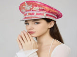 Sparkling Rhinestone Captain's Hat, Covered in Sequins, Adorned with Rhinestone Trim, Unisex and V1232-FSCZM-001