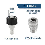 Stainless Steel Pressure Washer Quick Connect Kit, m22 14mm To 3/8in Quick Connect, 3/4in To 1/2in V1189-LC-QP-00527