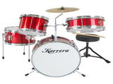Karrera Mini 4-Piece Children Drum Kit Set Wooden with 2 Toms Bass Pedal Snare Stool Metallic R 4PC-DRUM-RD