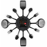 16" Large Kitchen Wall Clocks With Spoons And Forks, Great Home Decor And Nice Gifts, Black V1188-MS-227-2502