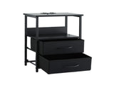 Artiss Bedside Table LED Nightstand Charging Station 2 Drawers Foldable Black FURNI-N-BS04-LED-BK
