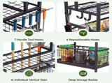 Gardeon Garden Tool Organizer Rack 16 Slots Rolling Garage Storage with Hooks GTO-ROLL-3T-BK