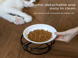 Raised Ceramic Pet Bowl with Metal Stand White - Paw Print Cat and Dog Feeding Bowl, Removable V888-ELOSUNG57071-1
