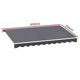 Instahut Retractable Folding Arm Awning Manual Sunshade 4Mx2.5M Grey AWN-B-ARM-40X25-GREY