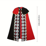 Alice Queen of Hearts 4-Piece Set, Red-Black Cape Silver Scepter, Gold Crown, Playing Card V1232-HHZPTZ-001
