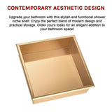 336 x 336 x 101mm Shower Niche Single Shelf Organizer No Tile Needed in Gold V63-905651